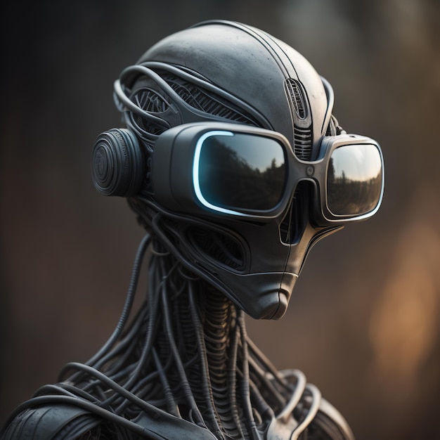 Außerirdischer Humanoid mit VR-Brille, generative KI