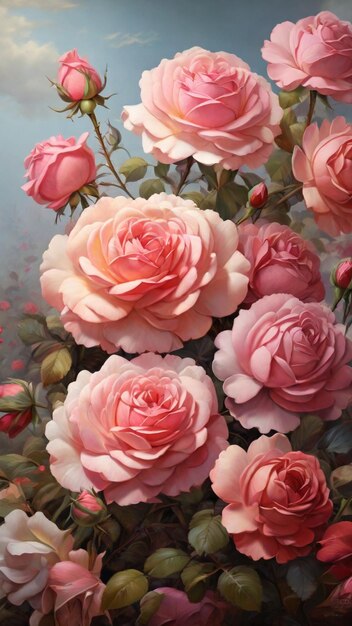 Aussicht auf wunderschöne blühende Rosenblumen