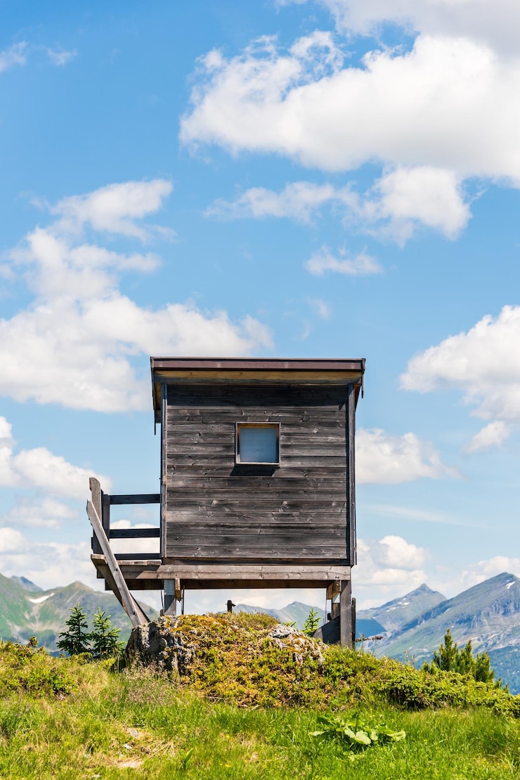 Foto aussichtskanzel aus holz jagdturm schöne natur in den österreichischen alpen