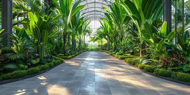 Ausstellung seltener Pflanzenarten in einem exotischen tropischen Gewächshauskonzept Exotische Pflanzen Tropische Gewächshause Seltenen Arten Botanische Ausstellungspflanzen