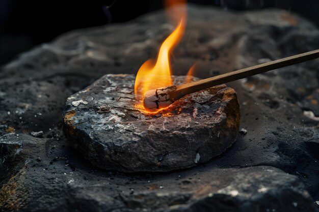 Ausstrahlende Authentizität Zünden Sie einen Streichholz an, indem Sie gegen den Feuerstein schlagen Konzeptfotografie Beleuchtungstechniken Kreativität Indoor-Shoots