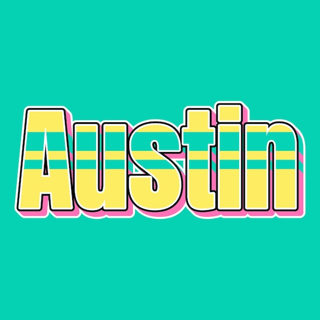 Austin Typography Diseño 3D de los años 90 de estilo vintage texto de fondo de color rosa amarillo foto jpg