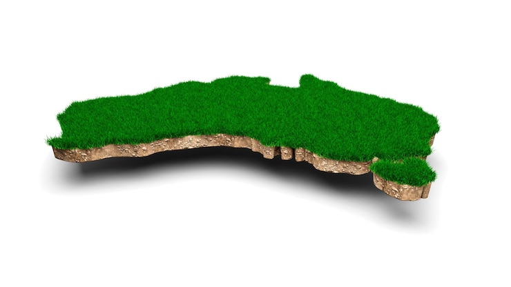 Foto australia mapa suelo tierra geología sección transversal hierba verde y roca textura de tierra ilustración 3d