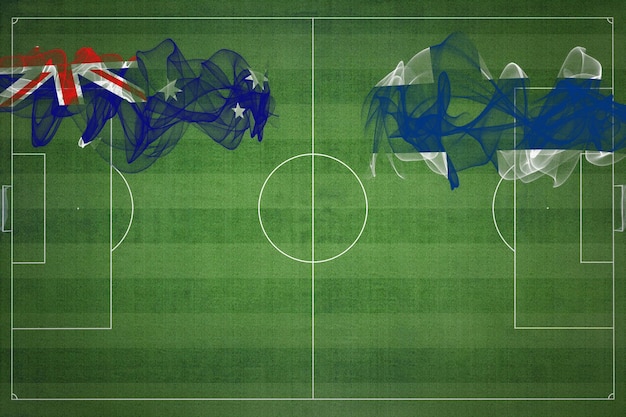 Australia vs Finlandia Partido de fútbol colores nacionales banderas nacionales campo de fútbol juego de fútbol Concepto de competencia Espacio de copia