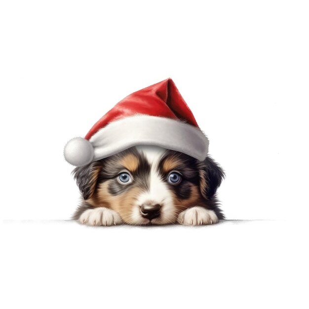 Australian Shepherd-Welpe mit Weihnachtsmütze