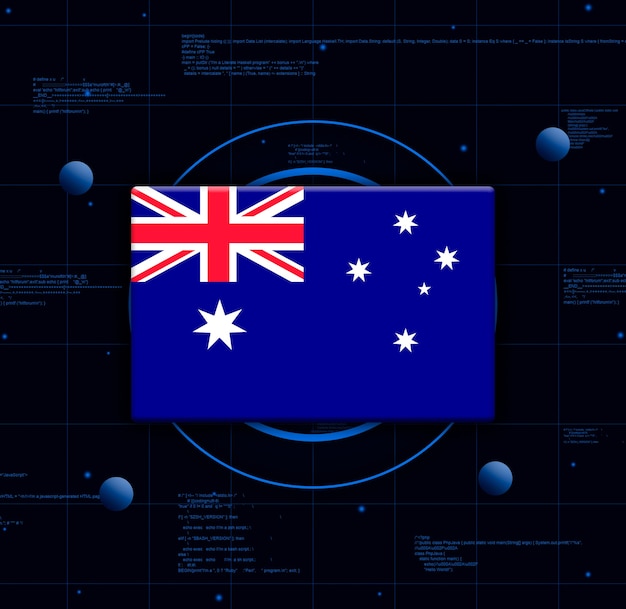 Australien Flagge mit realistischen Technologieelementen, 3D-Rendering