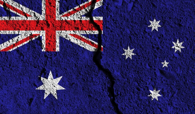 Australien-Flagge mit Riss durch die Mitte Land geteiltes Konzept