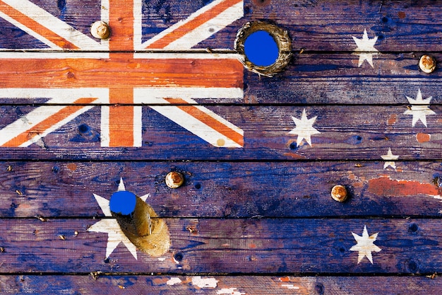 Australische Flagge auf alten verwitterten Brettern gemalt