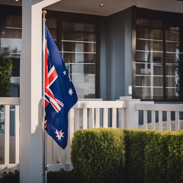 Australische Flagge im Wohnzimmer und Tapete an der Haupttür