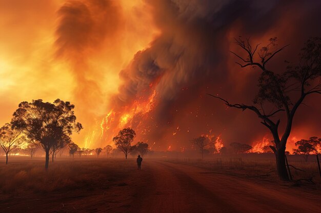 Australisches Outback voller schwelender Buschfeuer