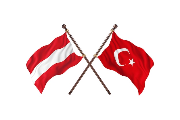 Austria frente a Turquía dos países banderas fondo