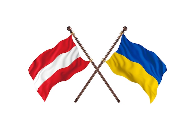 Austria frente a Ucrania dos países banderas fondo