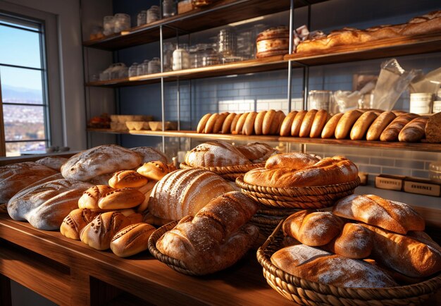 Auswahl an gebackenem Brot in der Bäckerei