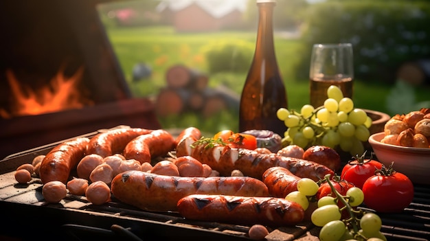 Auswahl an köstlichem gegrilltem Fleisch mit Gemüse auf dem Grill