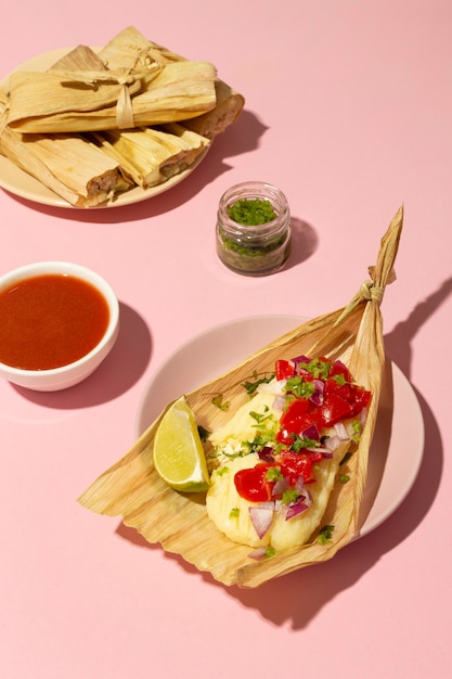 Foto auswahl an leckeren tamales auf teller