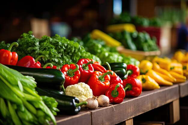 Foto auswahl an reifem gemüse auf der markttheke