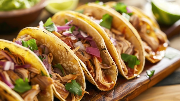 Autêntica barbacoa mexicana, carnitas e tacos de frango.