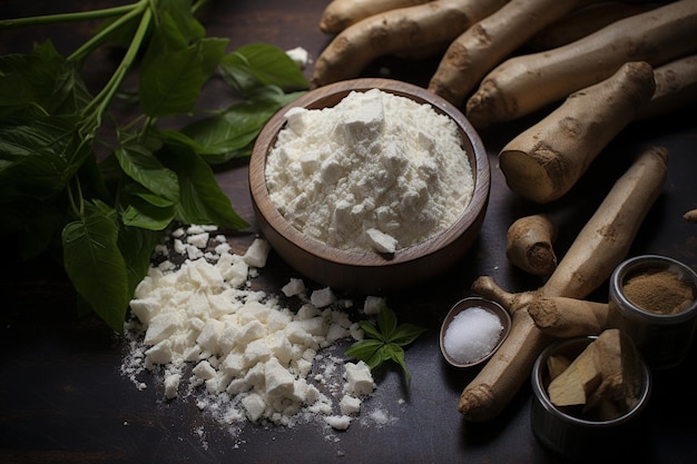 Auténtica comida brasileña almidón de yuca en una mesa rústica