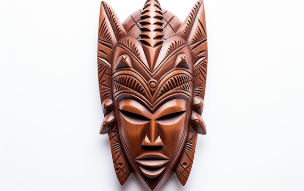 Autêntica máscara africana de madeira em fundo branco