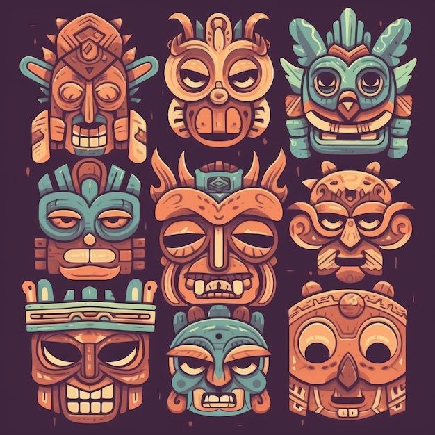 Auténticas Máscaras Mayas y Tótems Indios con Máscaras Tiki y Hawaii