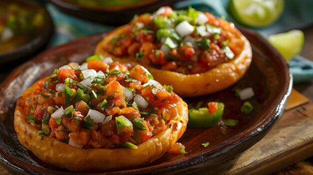 Auténticas tostadas mexicanas con salsa fresca y coberturas