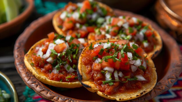 Foto auténticas tostadas mexicanas con salsa fresca y coberturas