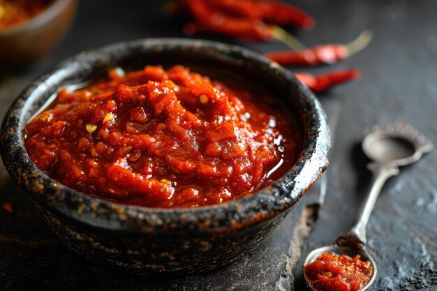 Autêntico condimento caseiro feito de pimentas Harissa
