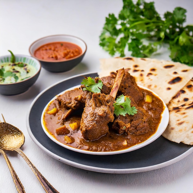 Auténtico curry indio Rogan Josh con especias ricas y carne tierna Auténtico Rogan Josh curry indios con especias riques y carne tiernas