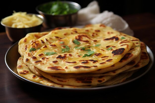 Autêntico Punjabi Aloo Paratha A popular comida de rua Aloo Paritha ou imagem de Alu Paratha