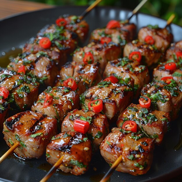 Foto autêntico sabor tailandês ultra hd grilled pork skewers imagem de estoque