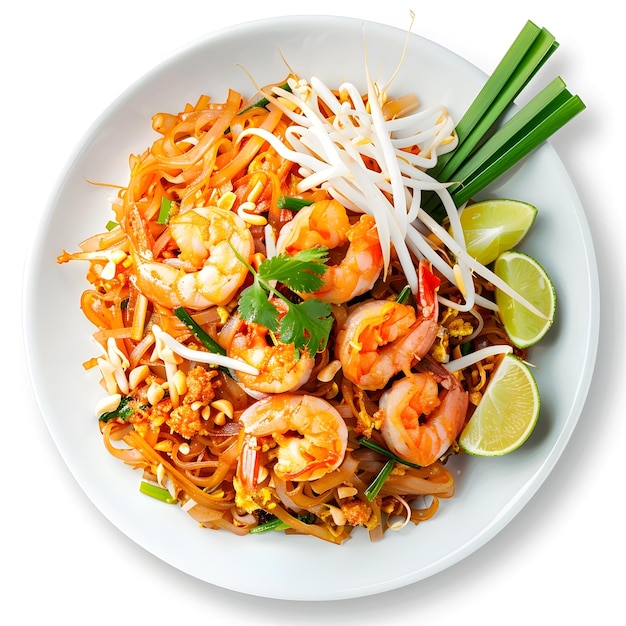 Auténtico Thai Pad Thai con camarón suculento en un plato vibrante