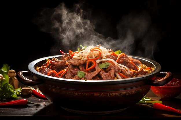 Authentic Hunan Beef Stir Fry com molho picante e legumes frescos