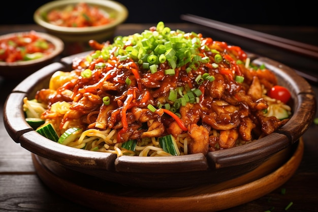 Foto authentic hunan beef stir fry com molho picante e legumes frescos