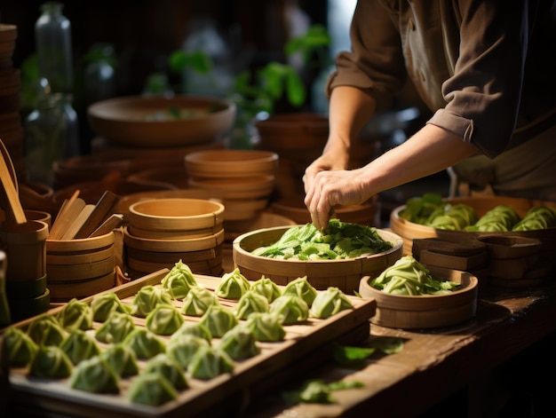 Foto authentische chinesische delikatessen, handgefertigte speisen für das qingming-festival