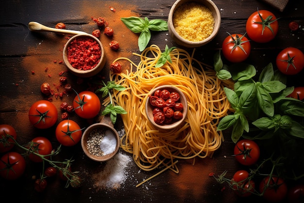 Authentische italienische Pasta-Fotografie Top View