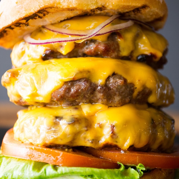 Authentischer amerikanischer Triple-Cheese-Burger von höchster Qualität
