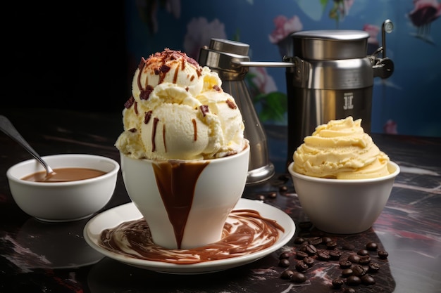 Foto authentisches italienisches gelato und espresso kaffee italienischer kaffee