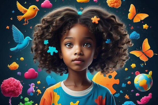 Autismus-Tag-Vorlage für soziale Medien mit lebendigen Kindern und leuchtenden Farben Platz für Text