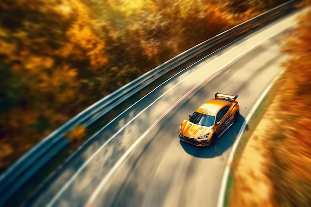 Un auto amarillo en la carretera