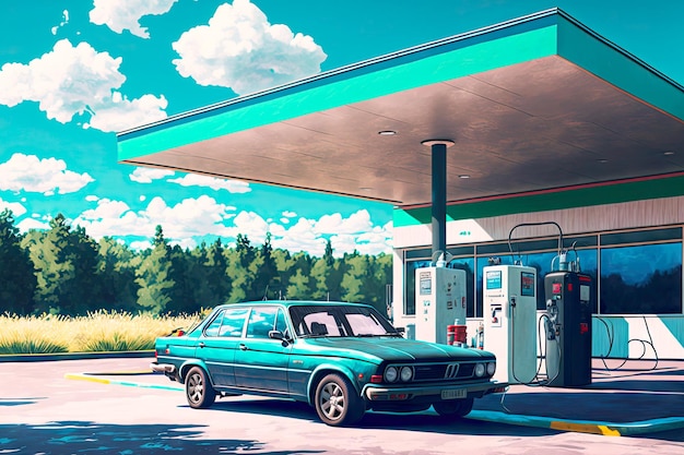 Auto an der modernen Tankstelle am sonnigen Sommertag