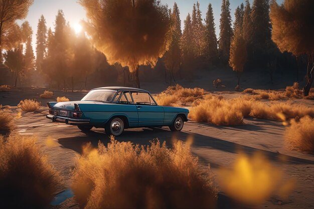 auto antiguo al atardecerauto antiguo al atardecerauto antiguo en la carretera