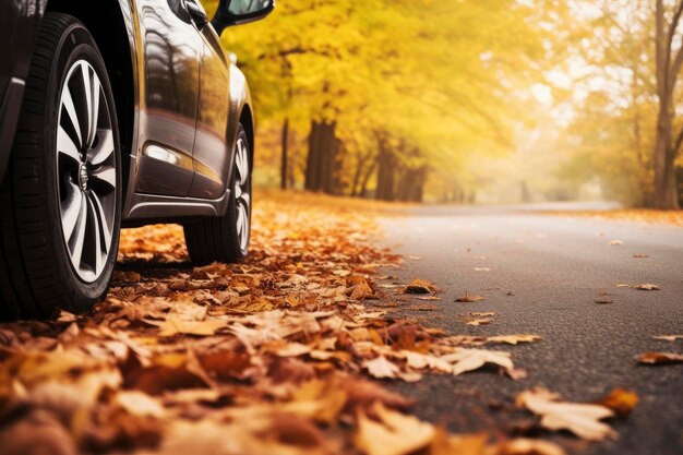 Auto auf Asphaltstraße an einem Herbsttag im Park