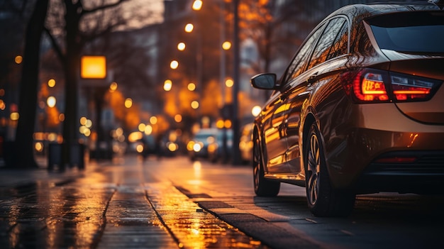 Auto auf der Stadtstraße am Abend