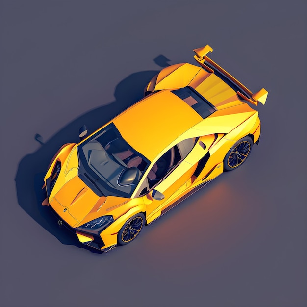 Un auto deportivo amarillo con estilo low poly