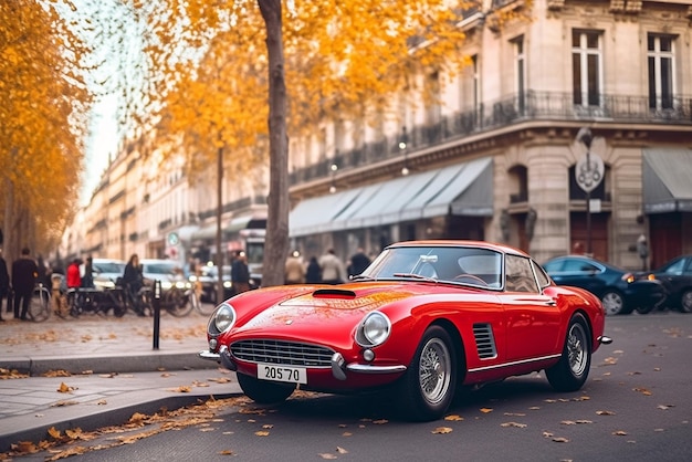 Un auto deportivo rojo está estacionado en una calle con la palabra ferrari en el frente.