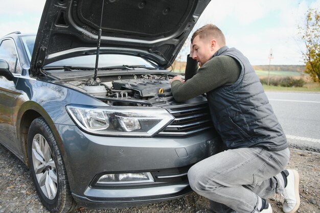 El auto se descompuso humo debajo del capó, el conductor se sorprendió