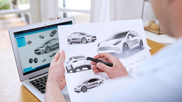 Auto-Designer analysiert sorgfältig Auto-Prototyp-Synchronos
