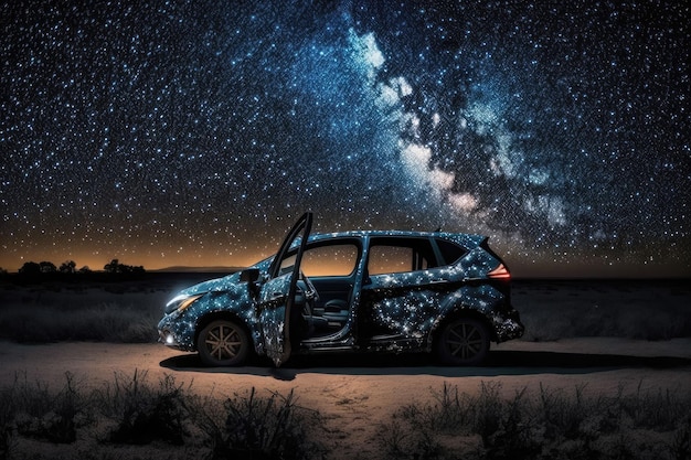 Foto un auto entonces bonito bajo las estrellas generado por ia