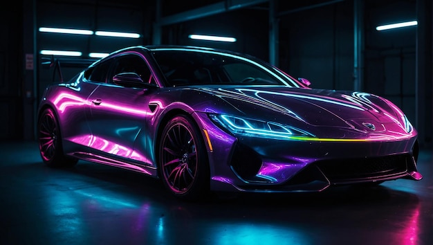 Auto futurista con luces de neón imagen de IA