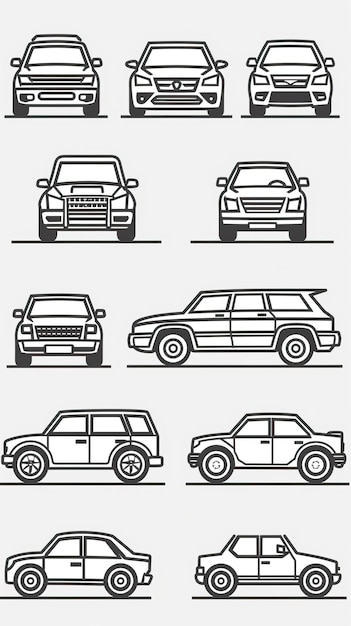 Auto-Ikonen in linearem Stil Transport-Symbol Vektor-Illustration ar 916 Stil Roh-Job-ID 3587b26766